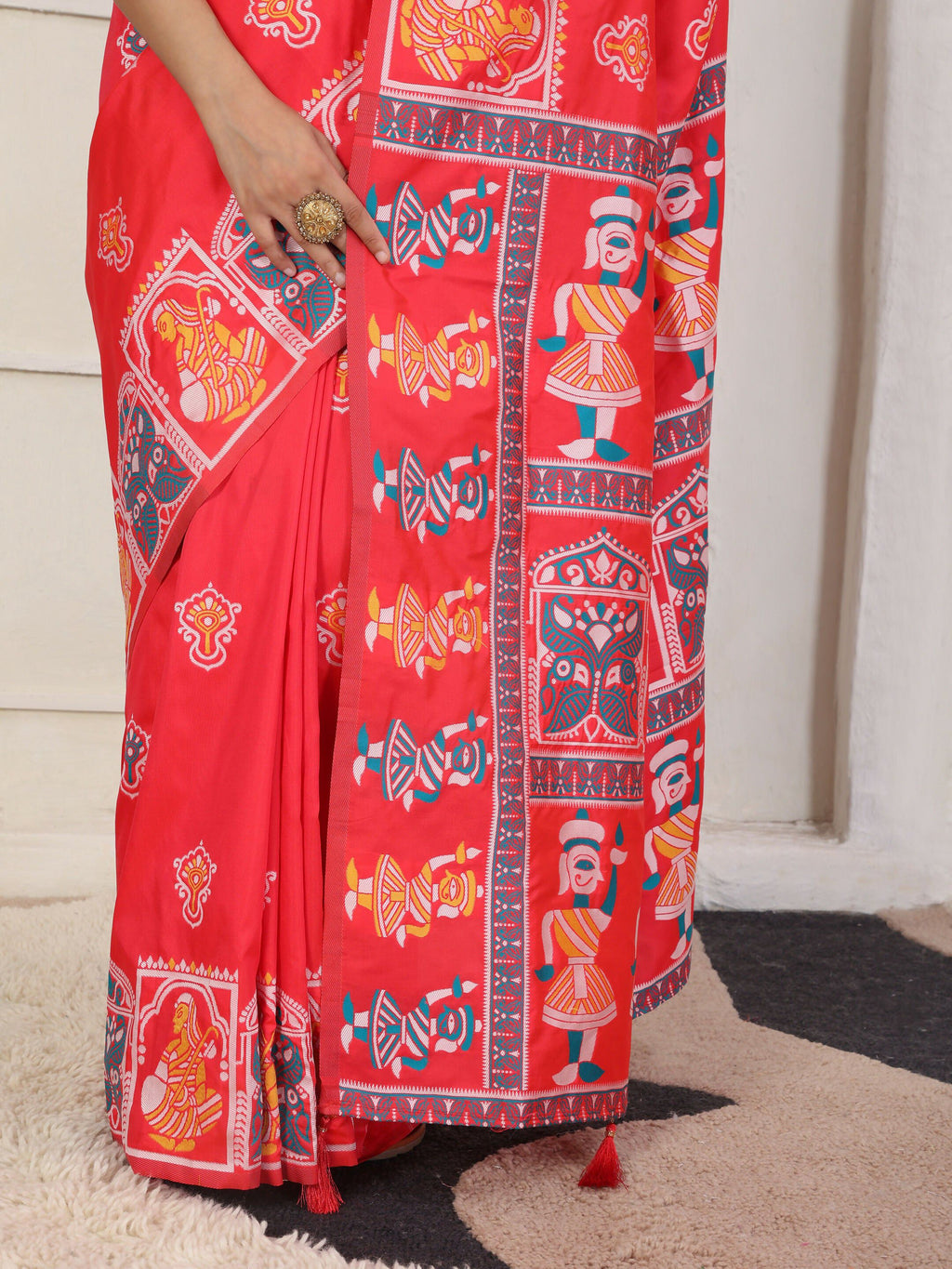 Shree Shyam Fashion Silk Blend Red Saree - Distacart