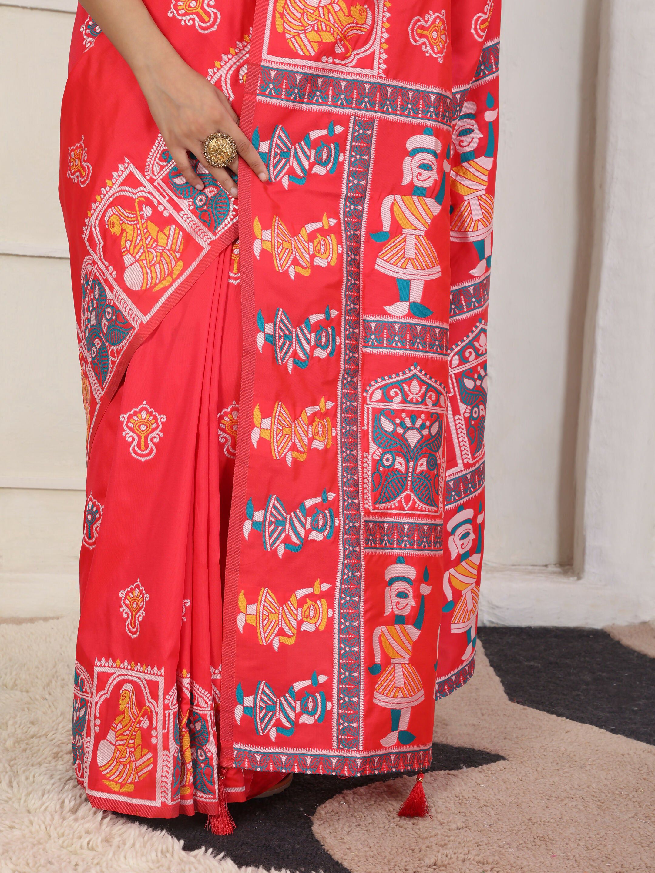Shree Shyam Fashion Silk Blend Red Saree - Distacart