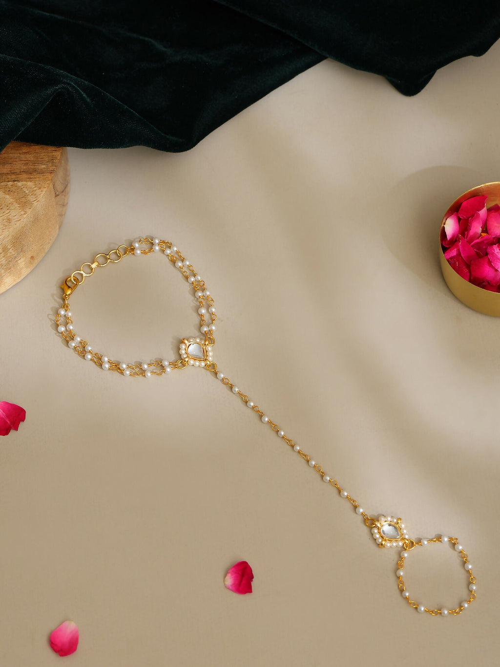 Ruby Raang Gold Kundan Haath Phool - Distacart
