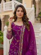 Teeya Creation Wine Faux Georgette Multi Thread Work Wedding Wear Sharara Set