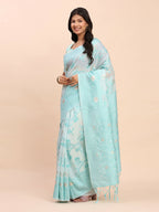 Shree Shyam Fashion Linen Cotton Sky Blue Saree - Distacart