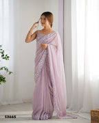 Georgette Designer Sequance Embroidery Work Party Wear Saree - Lavender