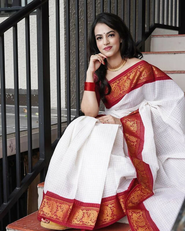 DEIANA'S Beautiful Designer Golden zari Soft Lichi Silk Saree - Red