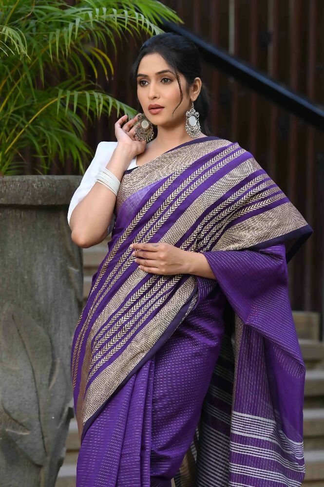 Beatitude Violet Cotton Handloom Saree