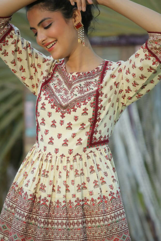 Juniper Women Cream Cambric Printed A-Line Tunic - Distacart