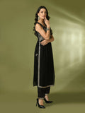 Myshka Women's Black Embroidered Georgette Anarkali Party Kurta Set