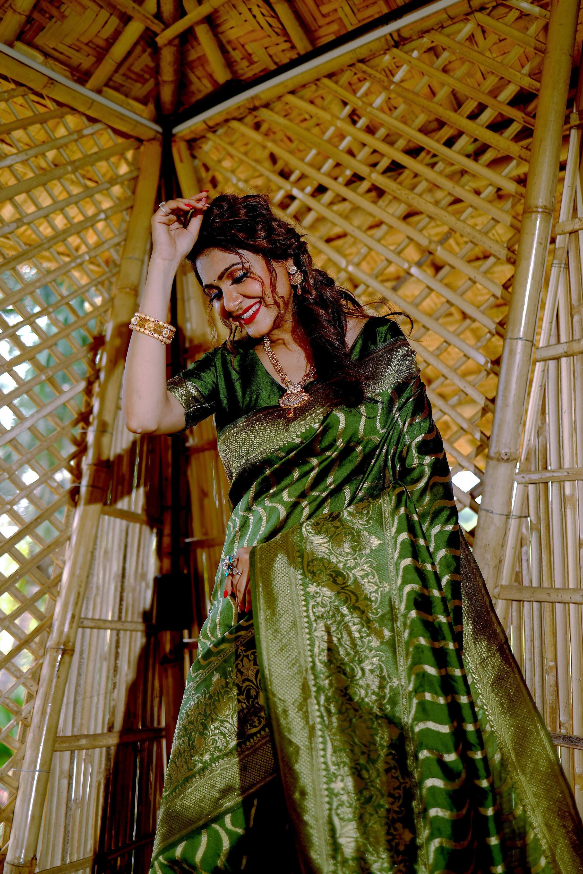 Partywear Designer Mendi Banarasi Silk Fancy Saree - Starwalk