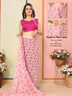 Pink Georgette Designer Printed Ready To Wear Saree - Elite