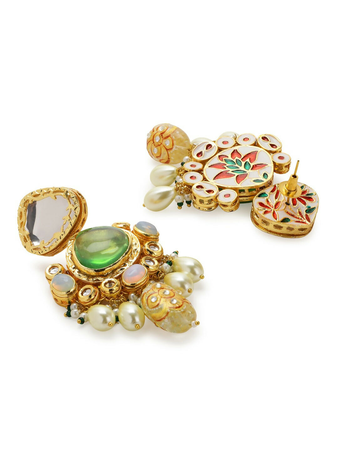 Green Maharani Kundan Neckpiece with Earrings and Maang Tikka- Ruby Raang