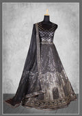Black Satin Silk Cord and sequins Floral embroidery Bridal lahenga Choli with Dupatta - Nimaya Pavitra Rista