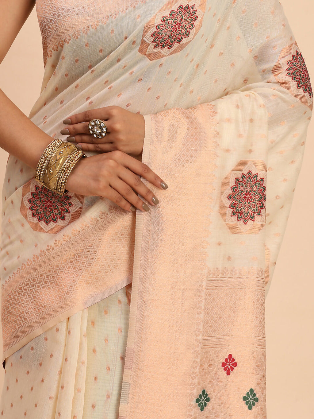 Shree Shyam Fashion Linen Cotton Off White Saree - Distacart