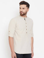 Even Apparels Beige Pure Cotton Men's Kurta With Band Collar - Distacart