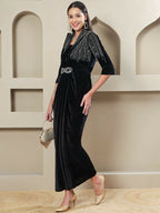 Joban Fashion Women Black Velvet Hand Embellishment Stitched Dress - Distacart