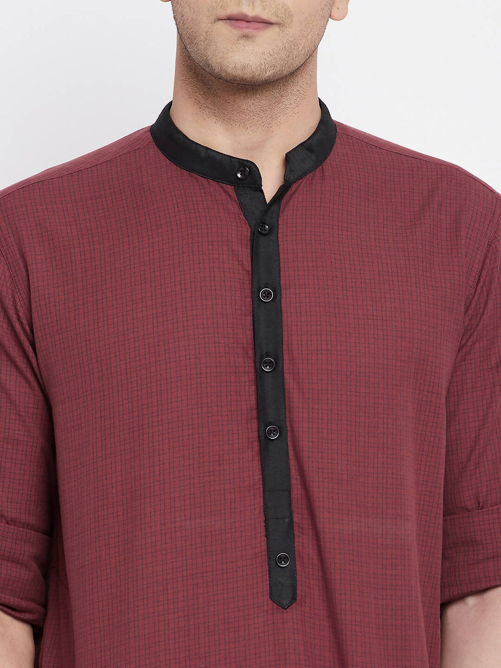 Even Apparels Maroon Pure Cotton Men's Kurta With Contrast Collar And Placket - Distacart
