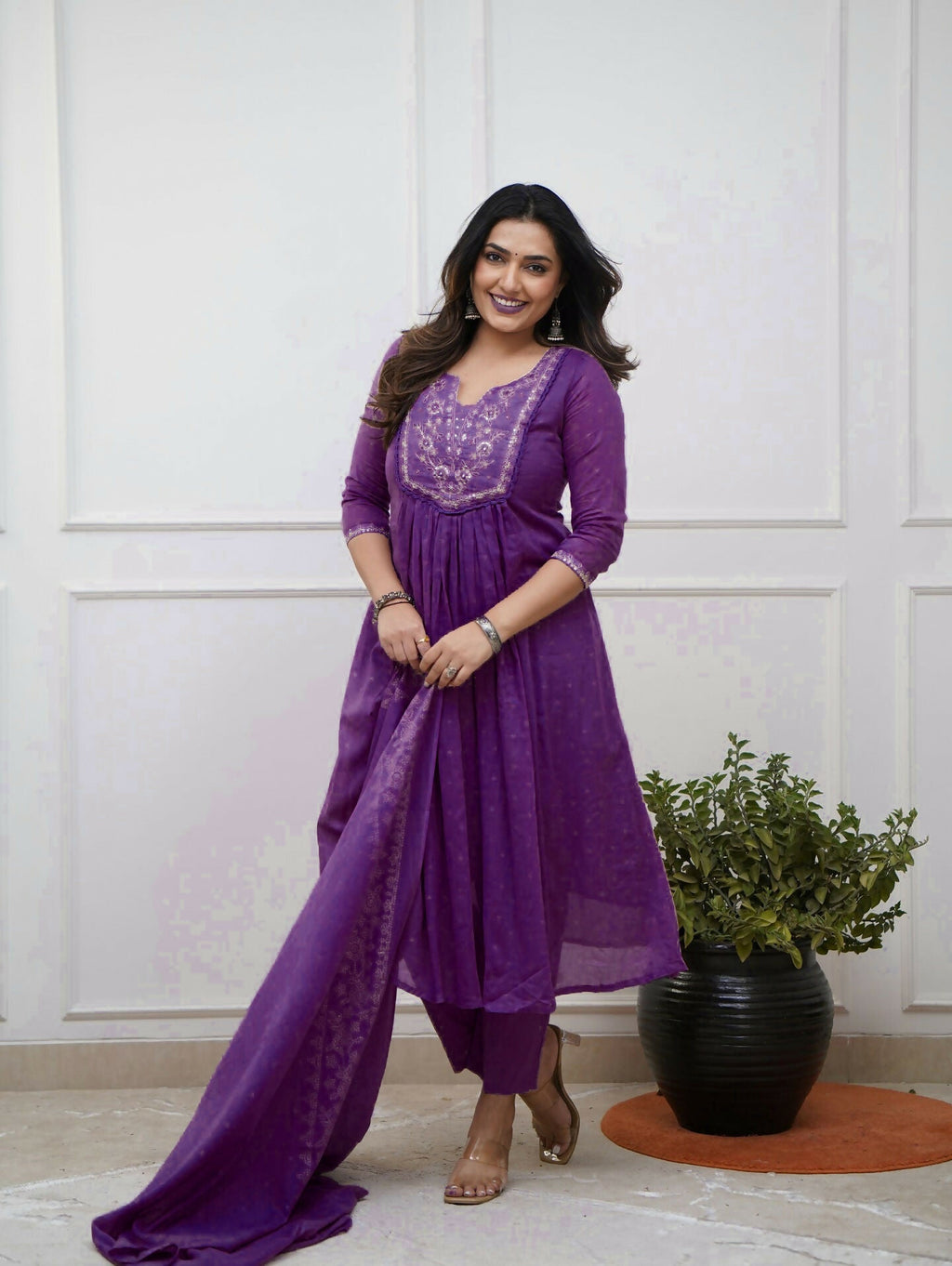 The52 Women's Beautiful Cotton Fabric Embroidery Work Straight Kurta Pant and Dupatta Set - Distacart