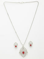 NVR Women Silver-Plated American Diamond-Studded Pendant Set