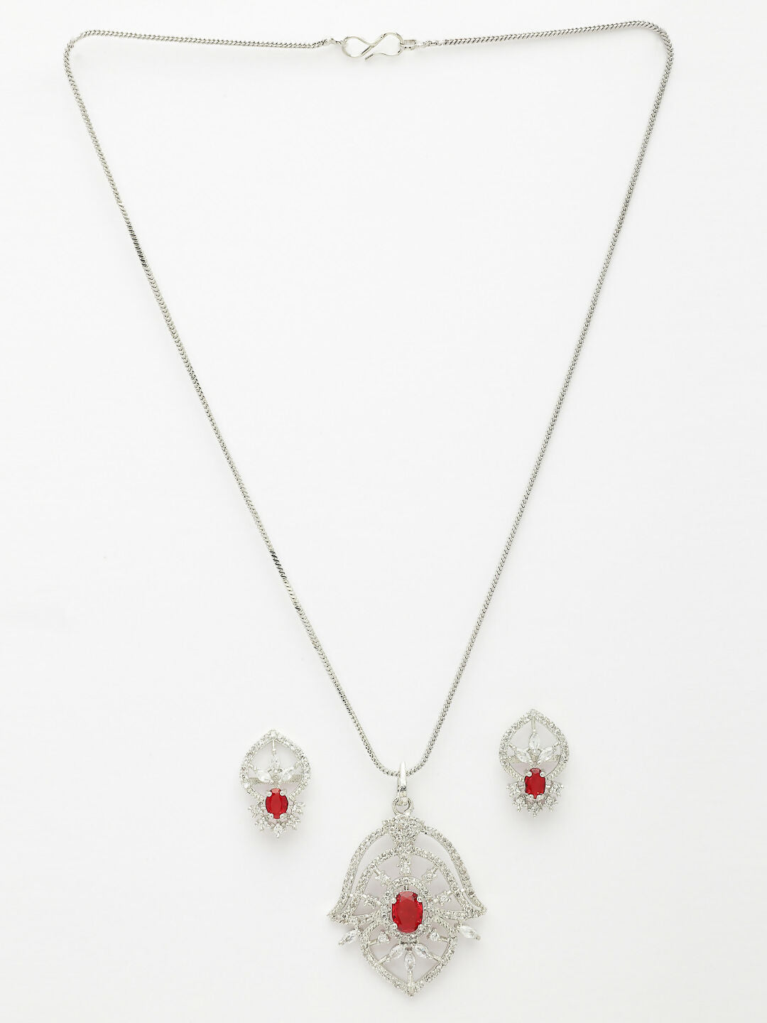 NVR Women Silver-Plated American Diamond-Studded Pendant Set
