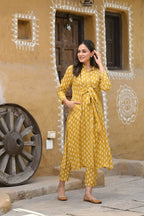 Aayaa Pure Muslin printed Kurti & Pant - Mustard yellow