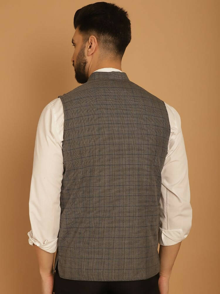 Even Apparels Nehru Jacket With Welt Pockets - Grey