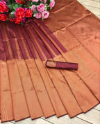 DEIANA'S Beautiful Designer Golden zari Soft Lichi Silk Saree - Brown