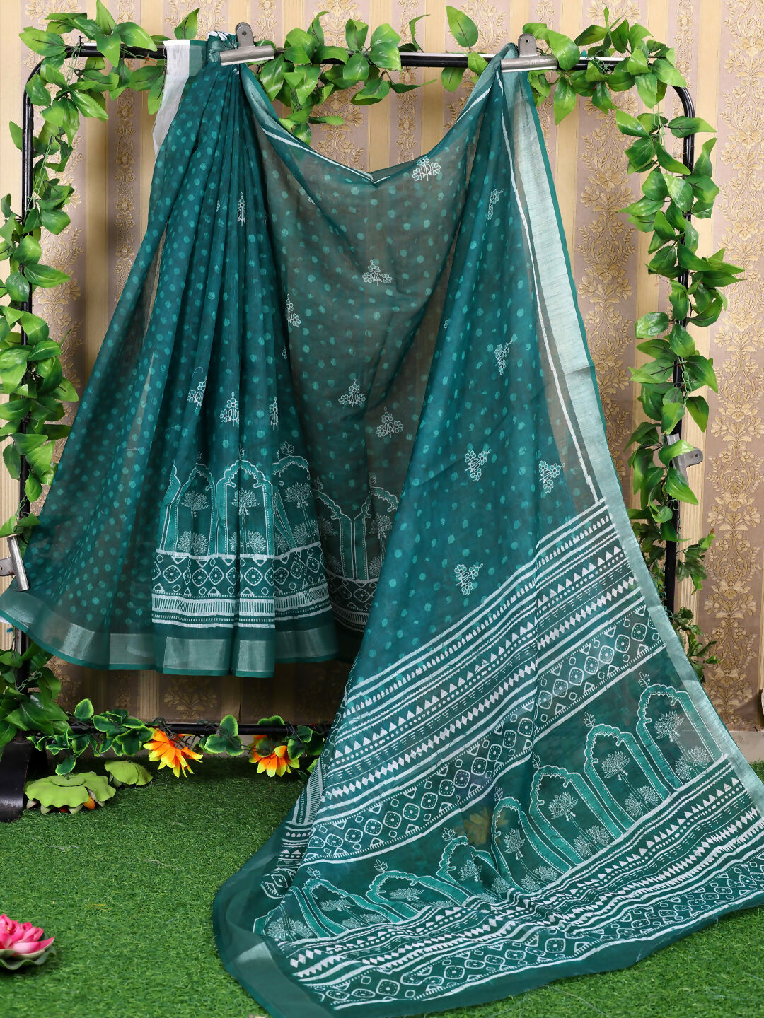 Shree Shyam Fashion Cotton Teal Saree - Distacart
