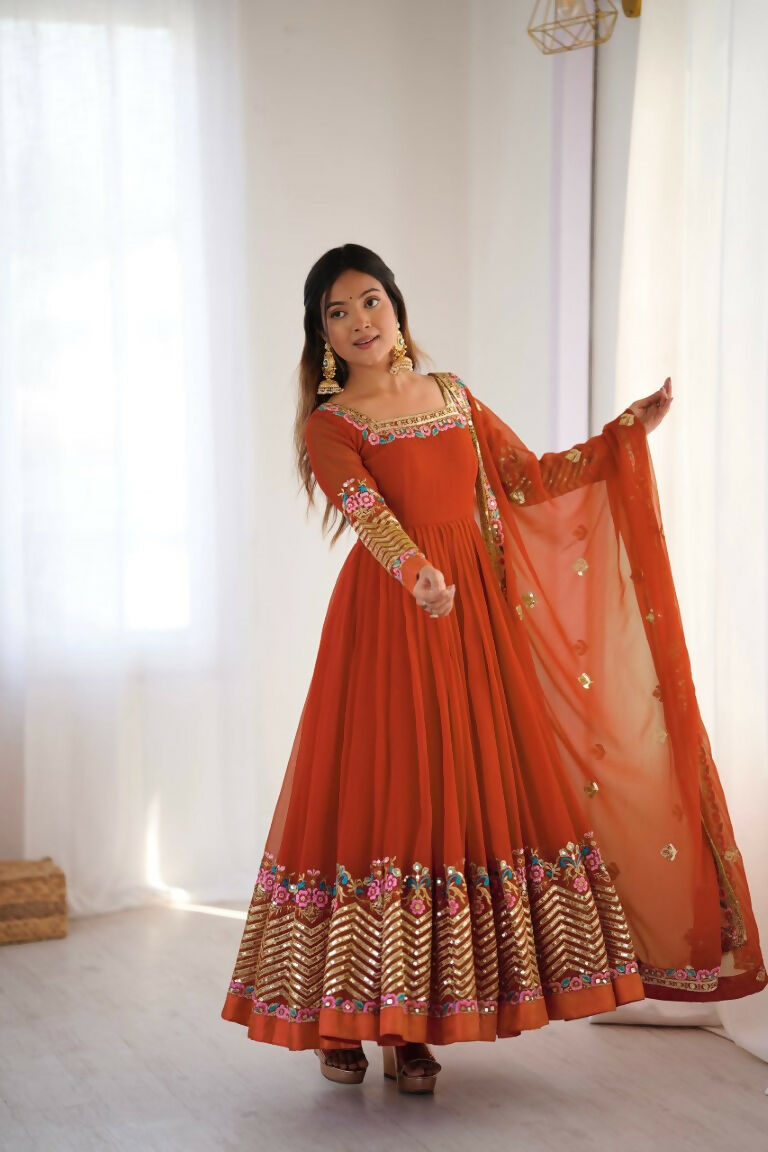 Teeya Creation Fenta Color Heavy Georgette Wedding Wear Embroidery Work Long Gown - Distacart