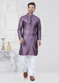 Joban Fashion Men's Jacquard Silk Purple Printed Kurta Pyjama set