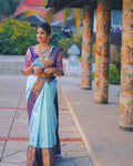 DEIANA'S Beautiful Designer Golden zari Soft Lichi Silk Saree - Sky