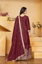 Teeya Creation Maroon Color Natural Crepe Silk Wedding Wear Trending Palazzo Set - Distacart