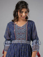 Juniper Women Navy Blue Georgette Geometric Printed Tiered Maxi Dress - Distacart