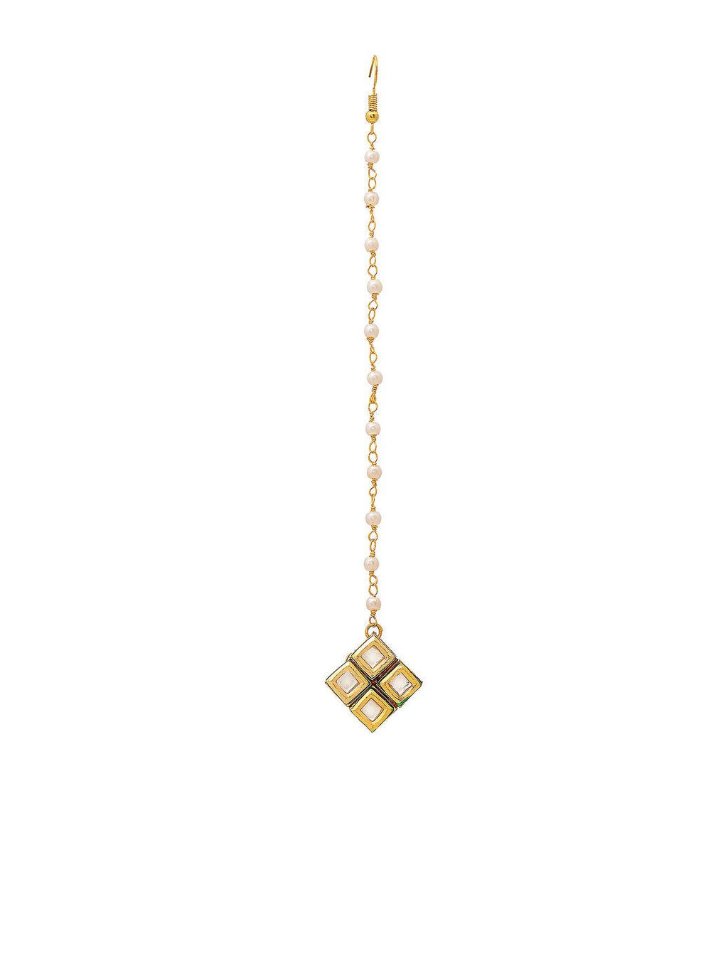 Ruby Raang Gold Square Kundan Maang Tikka
