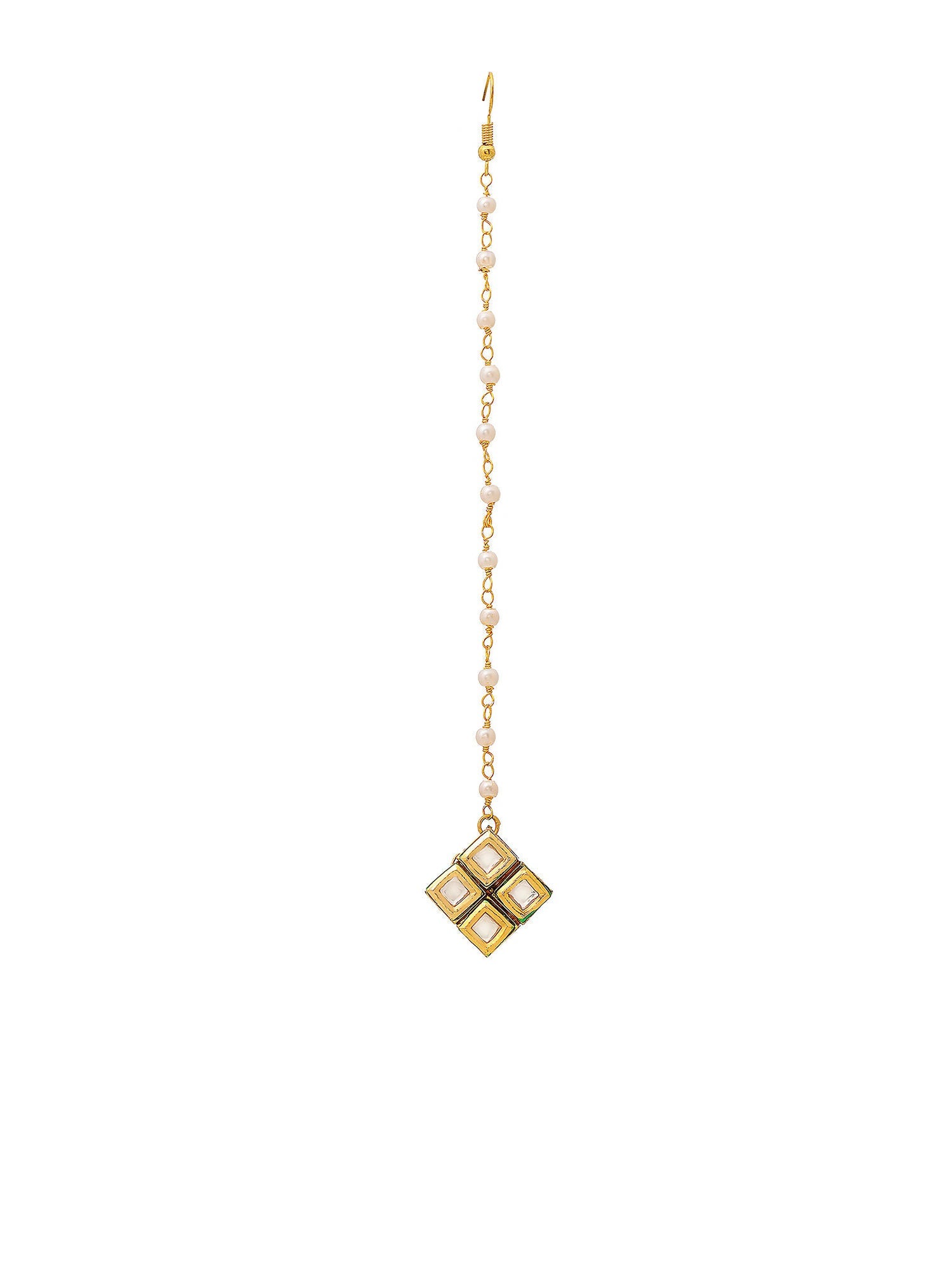 Ruby Raang Gold Square Kundan Maang Tikka
