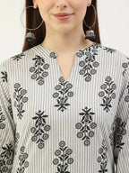 FIORRA Women's White Cotton Straight Kurta Pant With Dupatta
