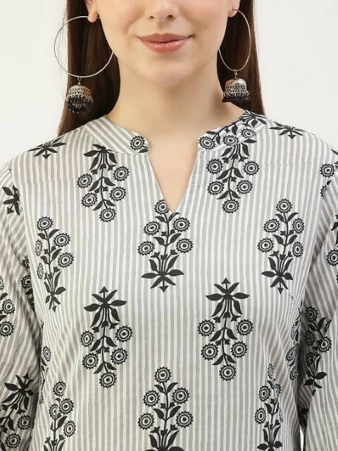 FIORRA Women's White Cotton Straight Kurta Pant With Dupatta