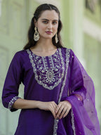 Vellora Purple Silk Blend Embroidered Designer Salwar Suit