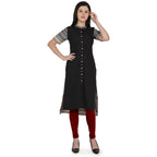 Kanoor Garments Women's Black Straight Collar Neck Kurti