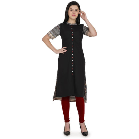 Kanoor Garments Women's Black Straight Collar Neck Kurti