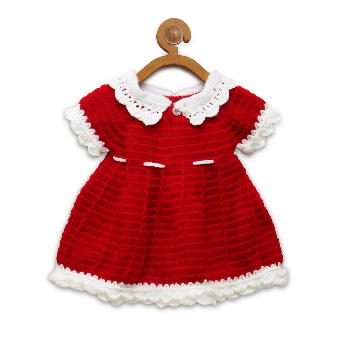 ChutPut Hand knitted Crochet Cute Mickey Wool Dress For Baby Girls - Red
