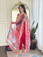 The52 Rani Gorgeous Embroidered Chanderi Silk Fabric Straight Kurta Pant with Dupatta Set - Distacart
