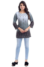 Snehal Creations Gray Color Faux Crepe Printed Short Kurti Tunic