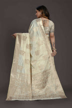 Off White Pure Raw Silk Zari Woven Saree with Unstitched Blouse Piece - Alisha