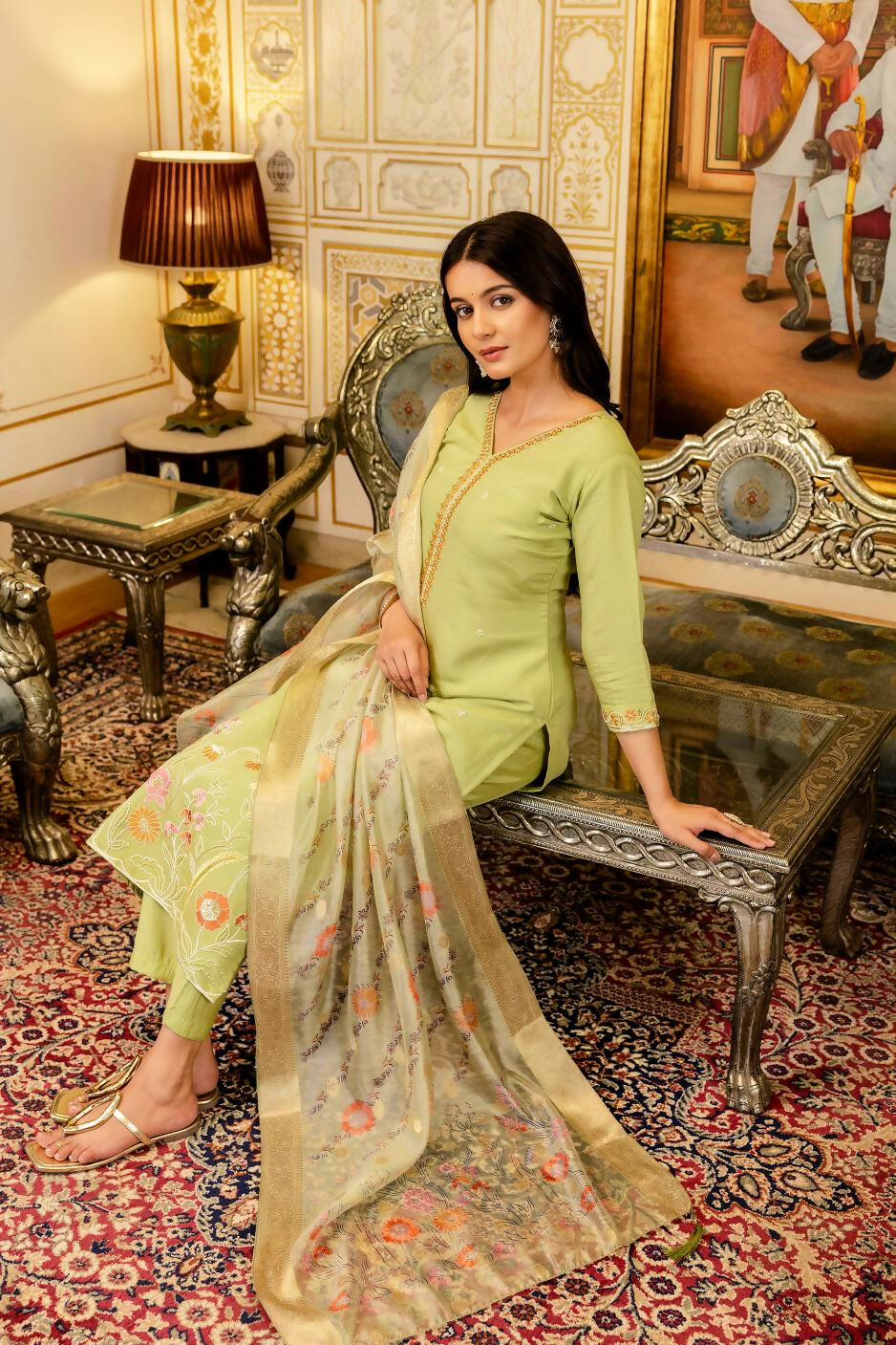 The52 Lemons Women's Beautiful Viscose Shimmer Fabric Embroidered Work Straight Kurta Pant and Dupatta Set - Distacart