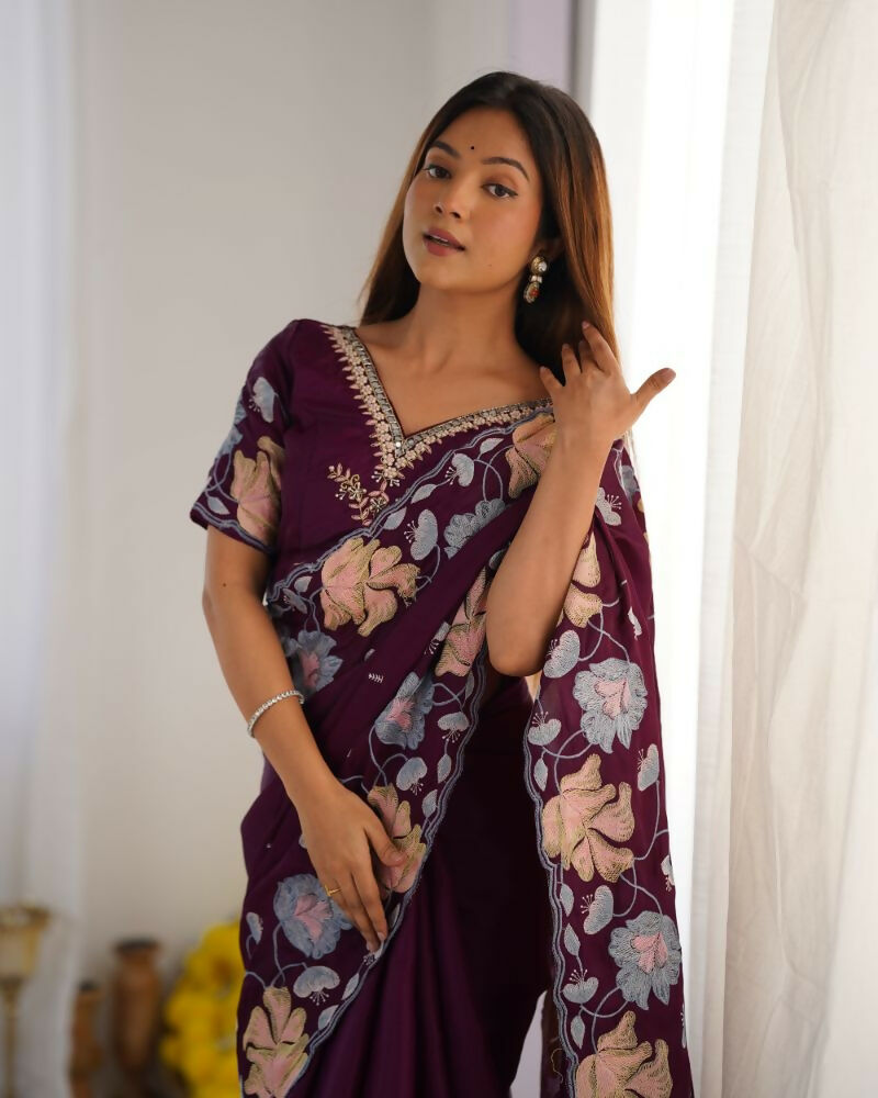 Vamsee Sharmila Purple Tissue Silk Saree