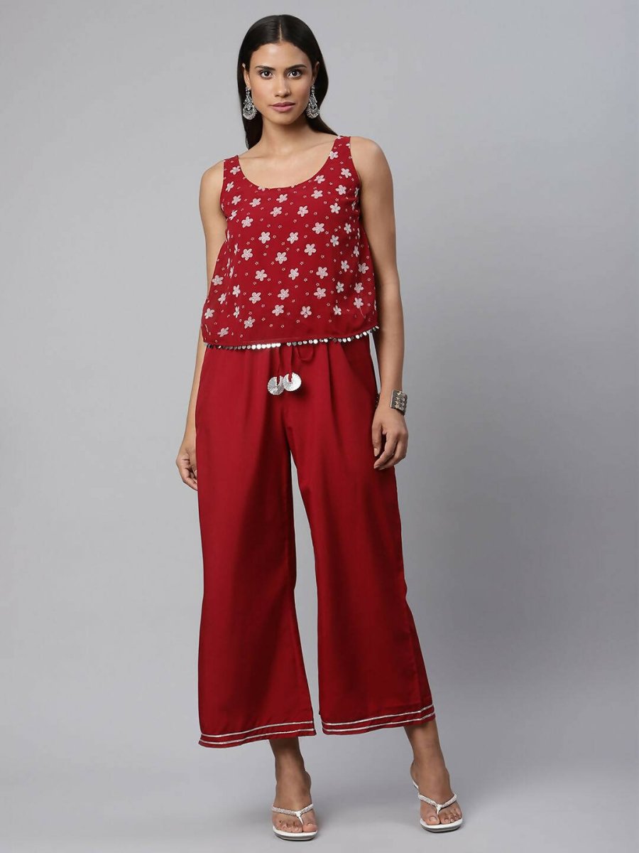 Ahalyaa Womens Maroon Chiffon Printed Jumpsuit - Distacart