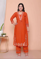 Miravan Womens Embroidered Cotton Kurta With Palazzo & Dupatta Set - Distacart
