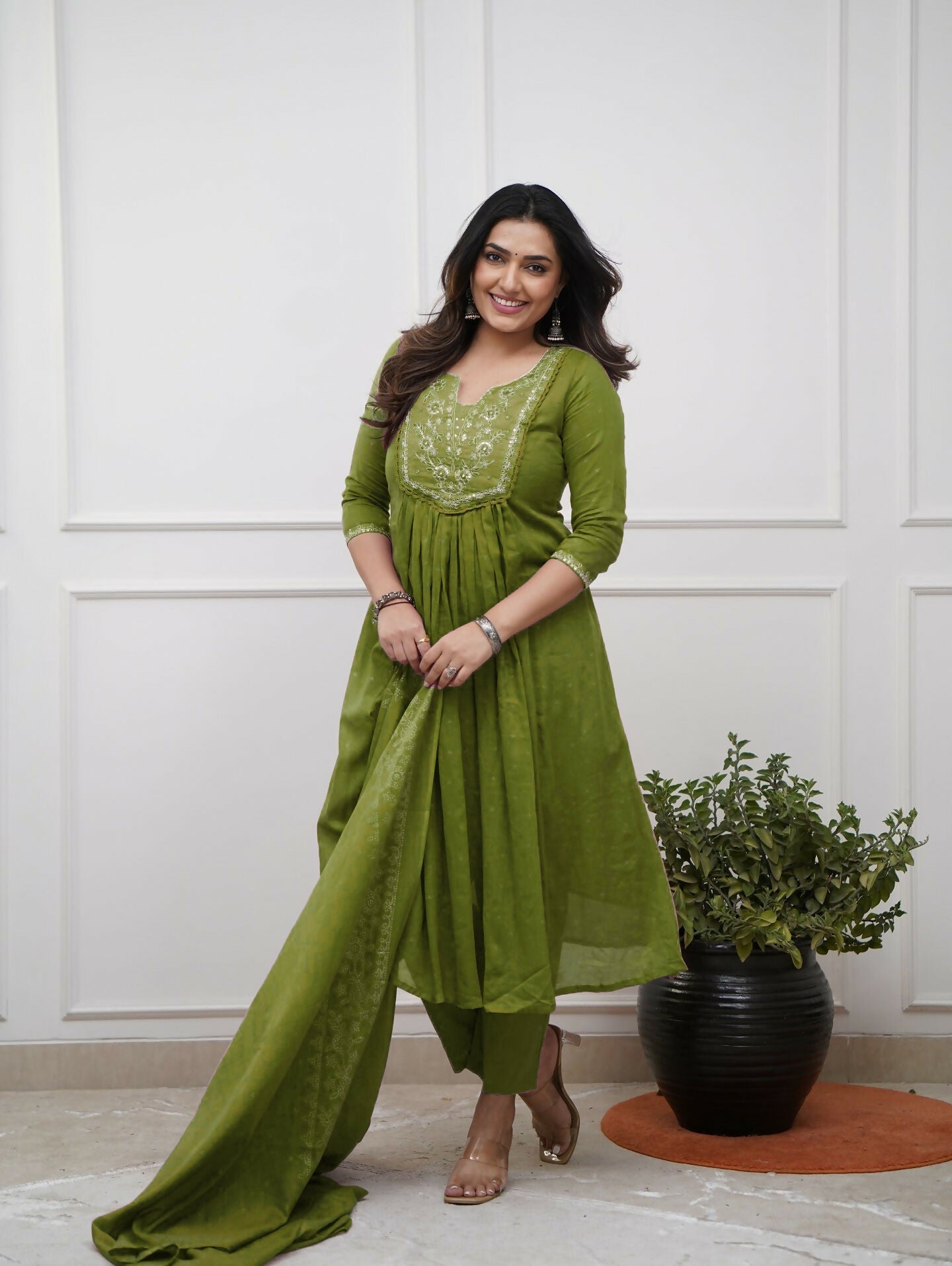 The52 Women's Beautiful Cotton Fabric Embroidery Work Straight Kurta Pant and Dupatta Set - Distacart