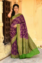 Joban Fashion Purple Crepe Chiffon Pure Handloom Banarasi Silk Saree