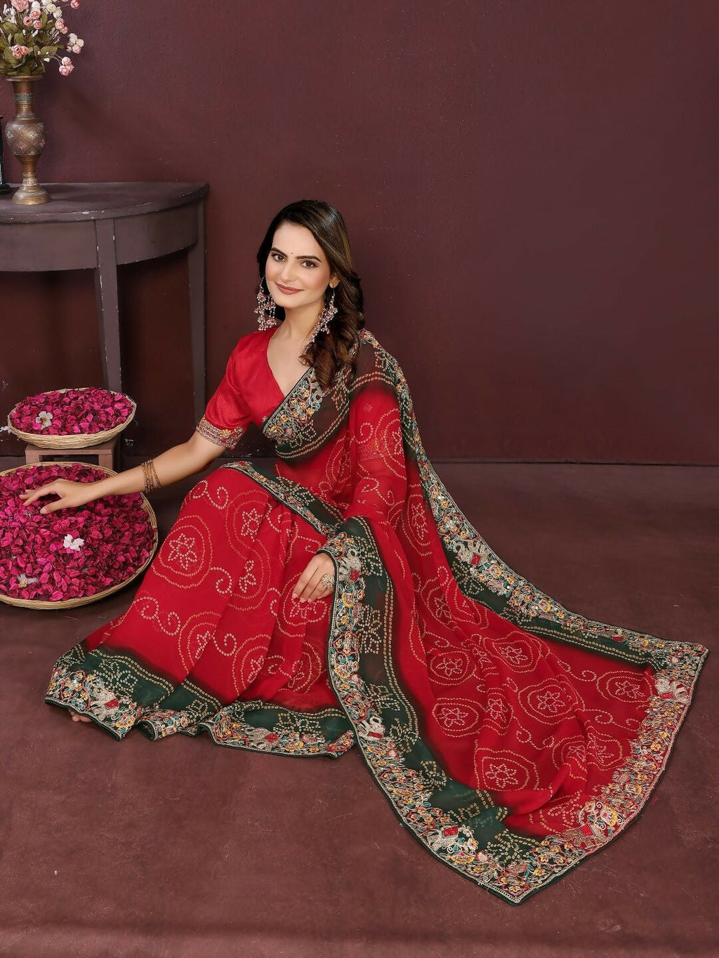 Ai Fashion Red Georgette Digital Print Party Wear Saree - Distacart