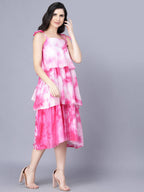 Myshka Women White Tie and Dye Dyed Layered A-Line Midi Dress - Distacart