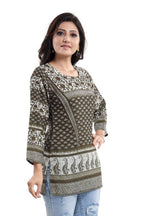Snehal Creations Admirable Mehendi Green Summer Cool Printed Tunic